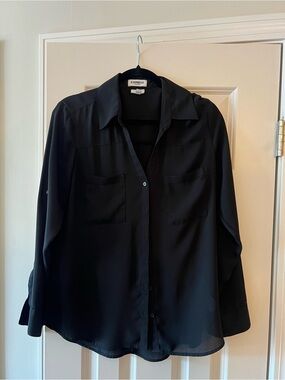 Express Black Collared Button-Front Blouse